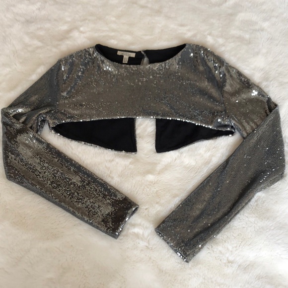 Zara Long-Sleeve Sequin Crop Top - Picture 4 of 9